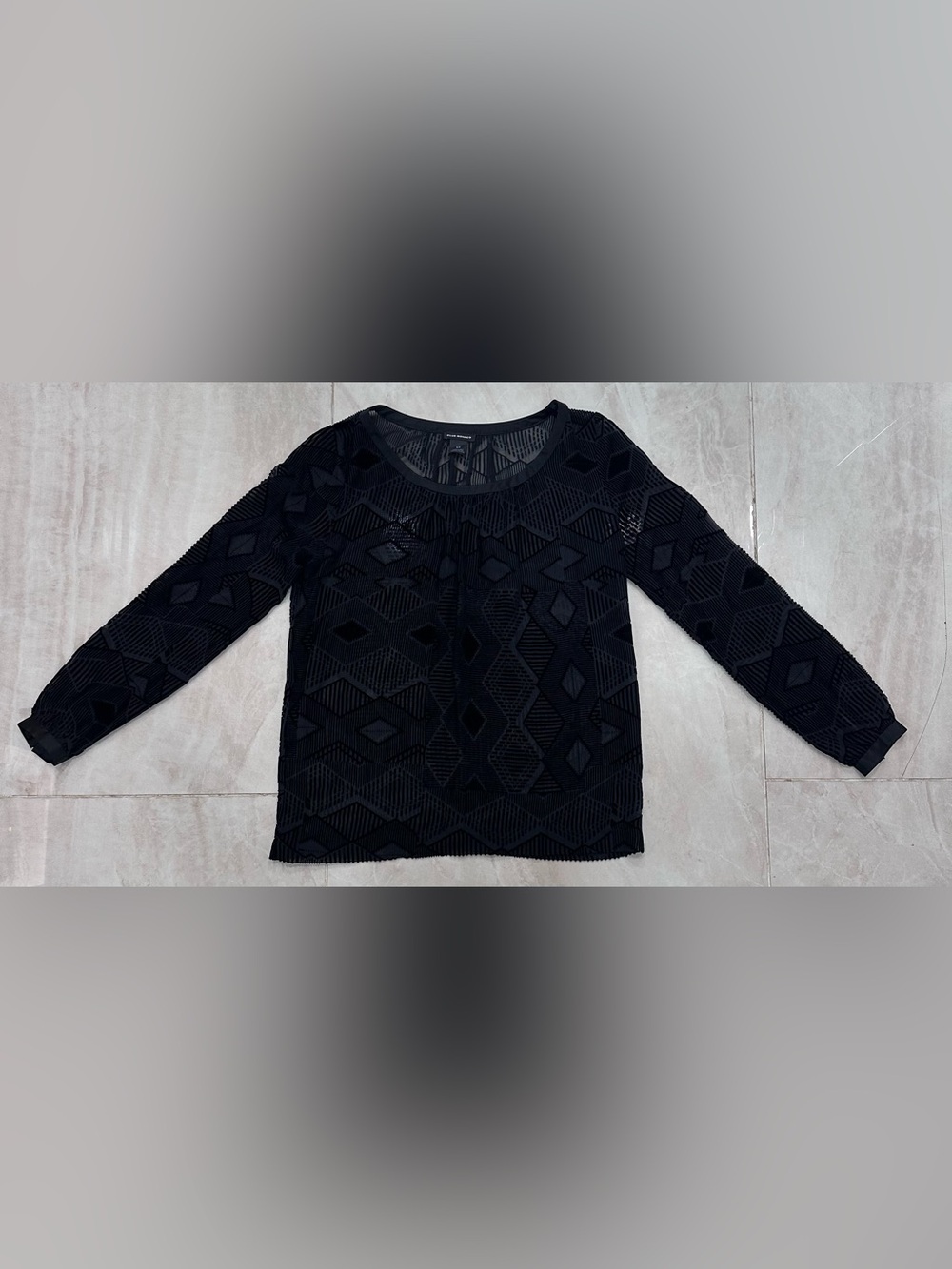 Club Monaco Black Geometric Mesh Short Sleeve Tee
